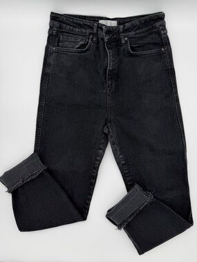 Free People We The Free 31 High Rise Skinny Jeans Frayed Raw Hem Faded Black